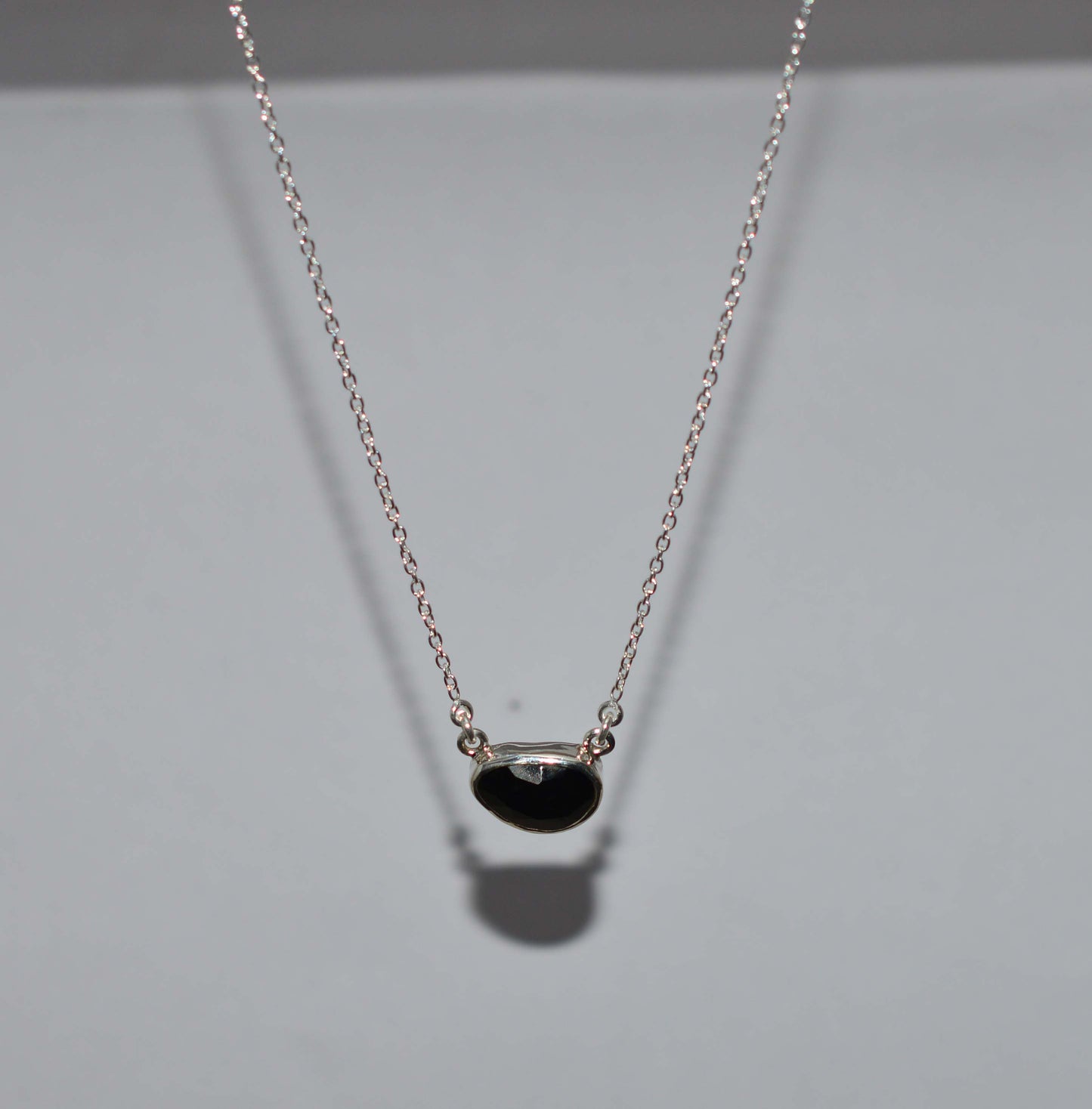 925 SOLID STERLING SILVER FACETED BLACK ONYX NECKLACE -15 INCH