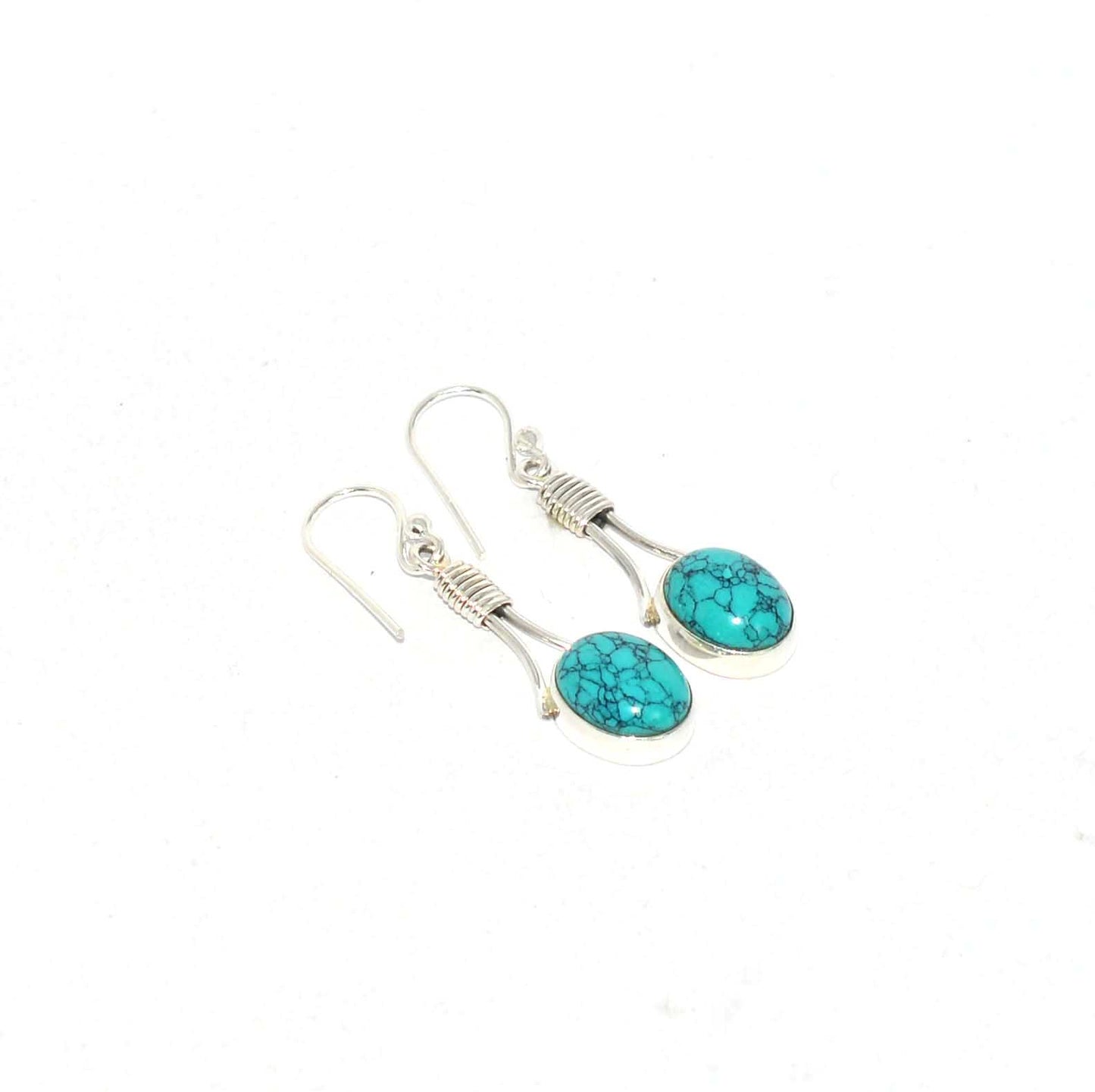 925 SOLID STERLING SILVER BLUE TURQUOISE HOOK EARRING -1.5 INCH
