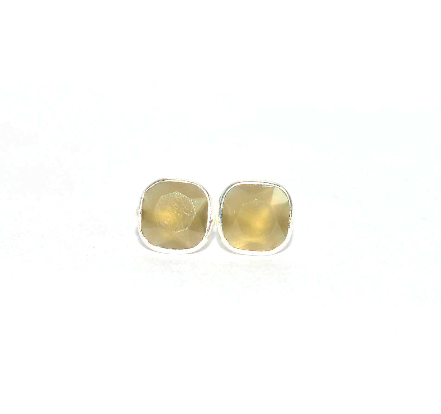 925 SOLID STERLING SILVER FACETED GRAY CHALCEDONY STUD EARRING -9X9 MM