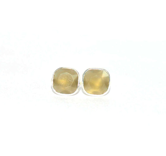 925 SOLID STERLING SILVER FACETED GRAY CHALCEDONY STUD EARRING -9X9 MM