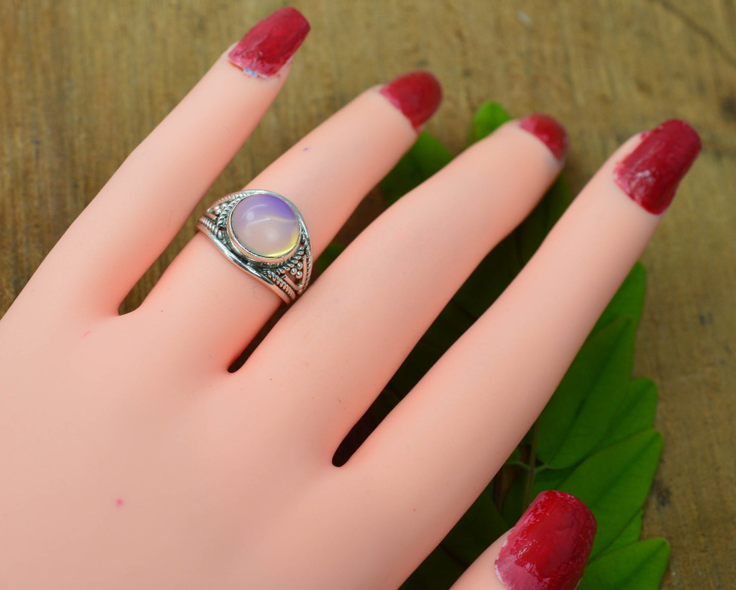 925 SOLID STERLING SILVER MILKY OPALITE RING-5.5 US i468