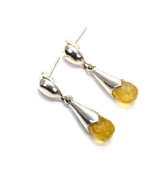 925 SOLID STERLING SILVER CUT YELLOW CITRINE STUD DROP EARRING -1.2 INCH