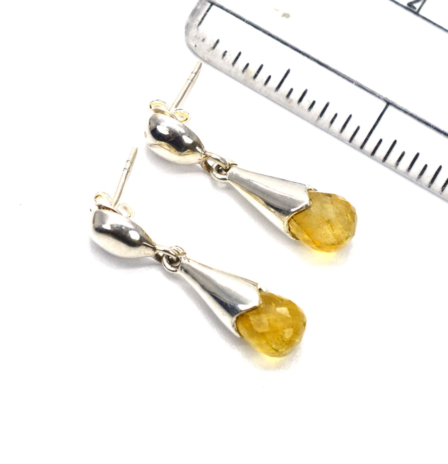 925 SOLID STERLING SILVER CUT YELLOW CITRINE STUD DROP EARRING -1.2 INCH