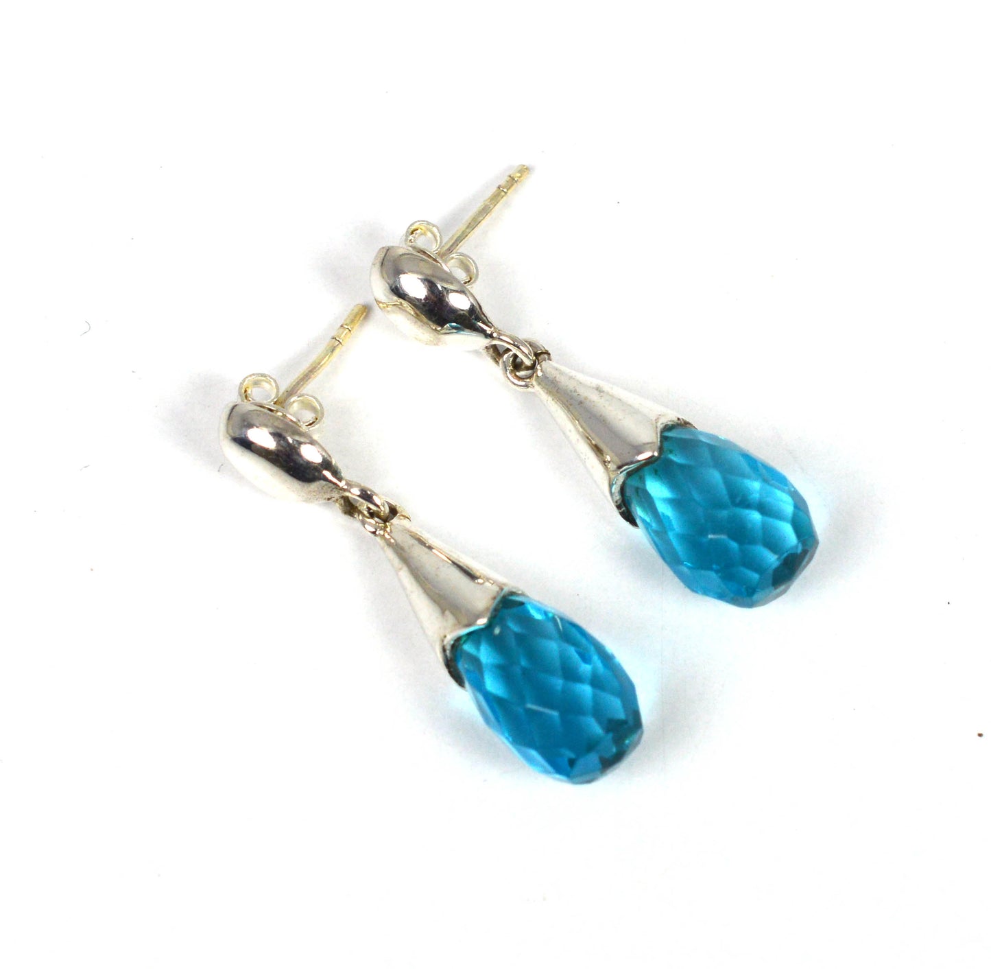 925 SOLID STERLING SILVER CUT BLUE QUARTZ STUD DROP EARRING -1.2 INCH
