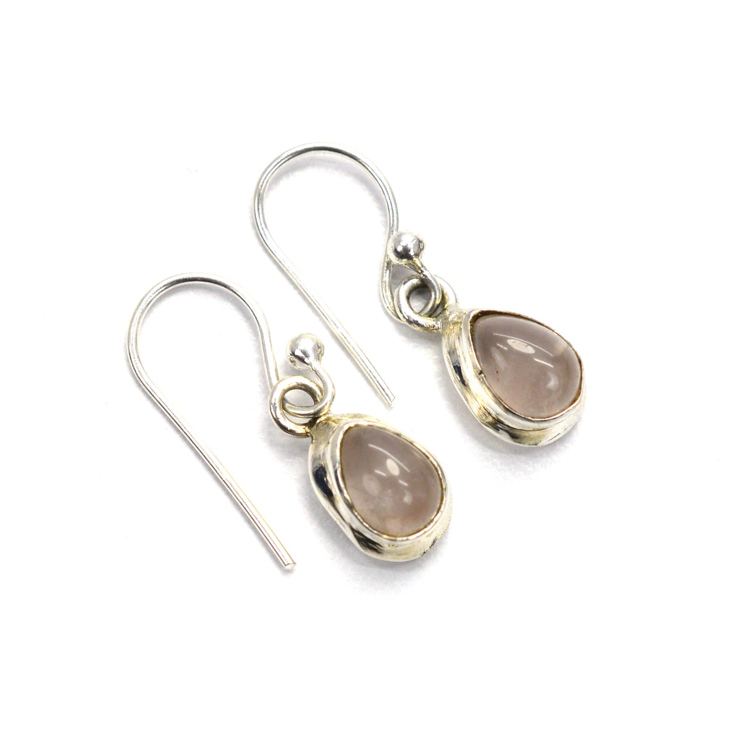 925 SOLID STERLING SILVER PINK ROSE QUARTZ HOOK EARRING -0.8 INCH
