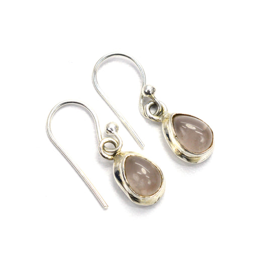 925 SOLID STERLING SILVER PINK ROSE QUARTZ HOOK EARRING -0.8 INCH