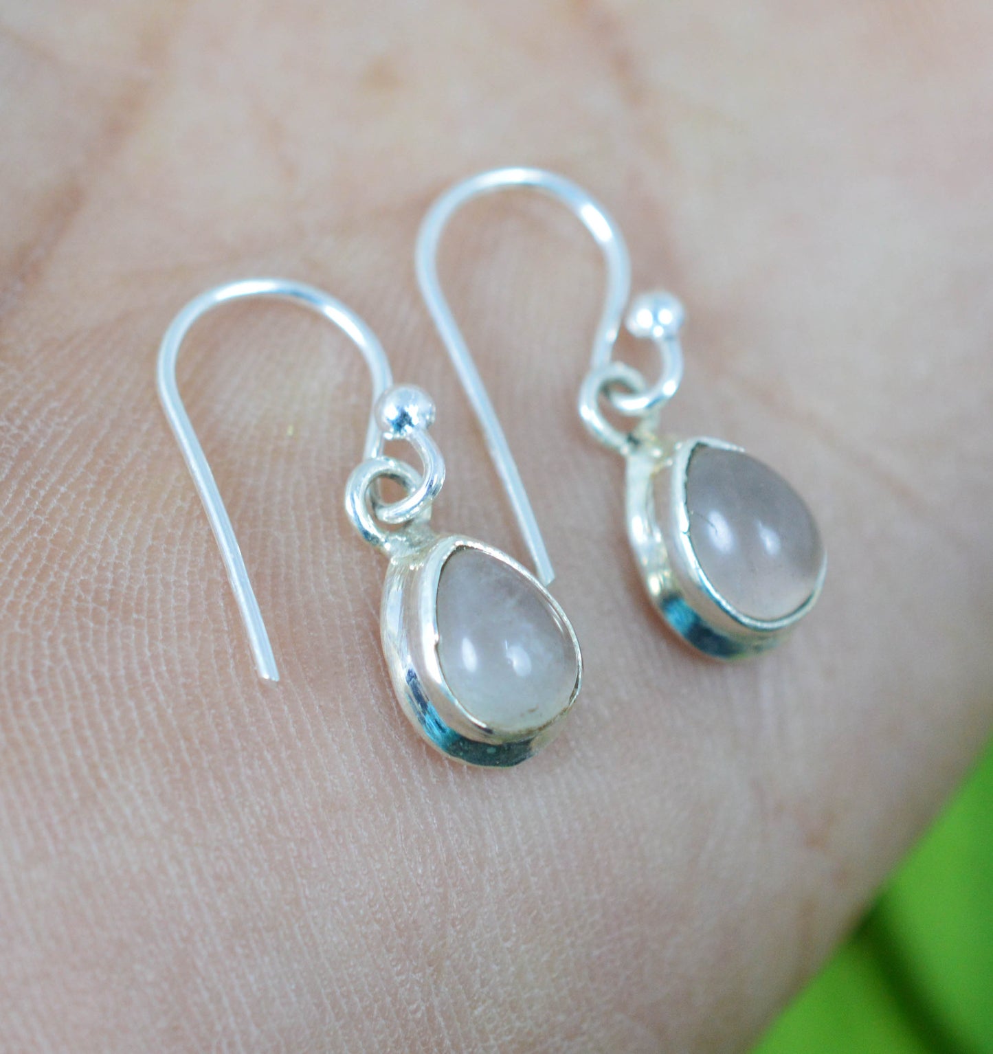 925 SOLID STERLING SILVER PINK ROSE QUARTZ HOOK EARRING -0.8 INCH