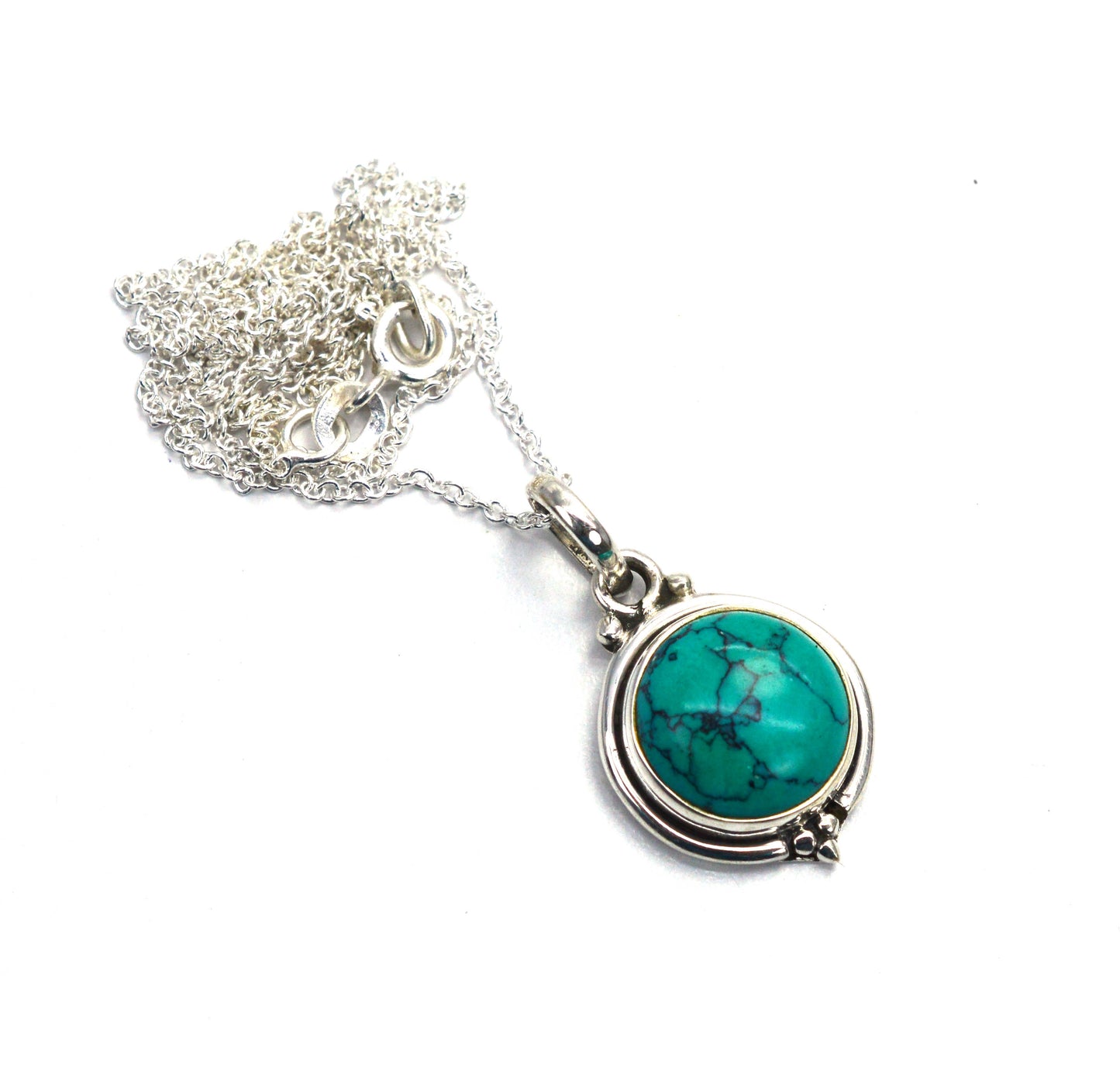 925 SOLID STERLING SILVER BLUE TURQUOISE CHAIN PENDANT -19 INCH