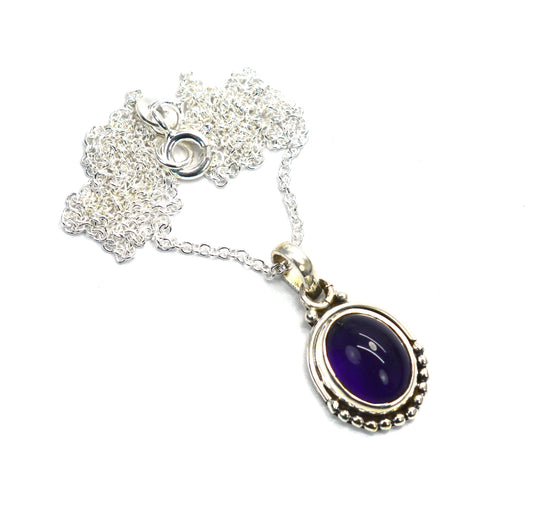 925 SOLID STERLING SILVER PURPLE AMETHYST CHAIN PENDANT -18.8 INCH