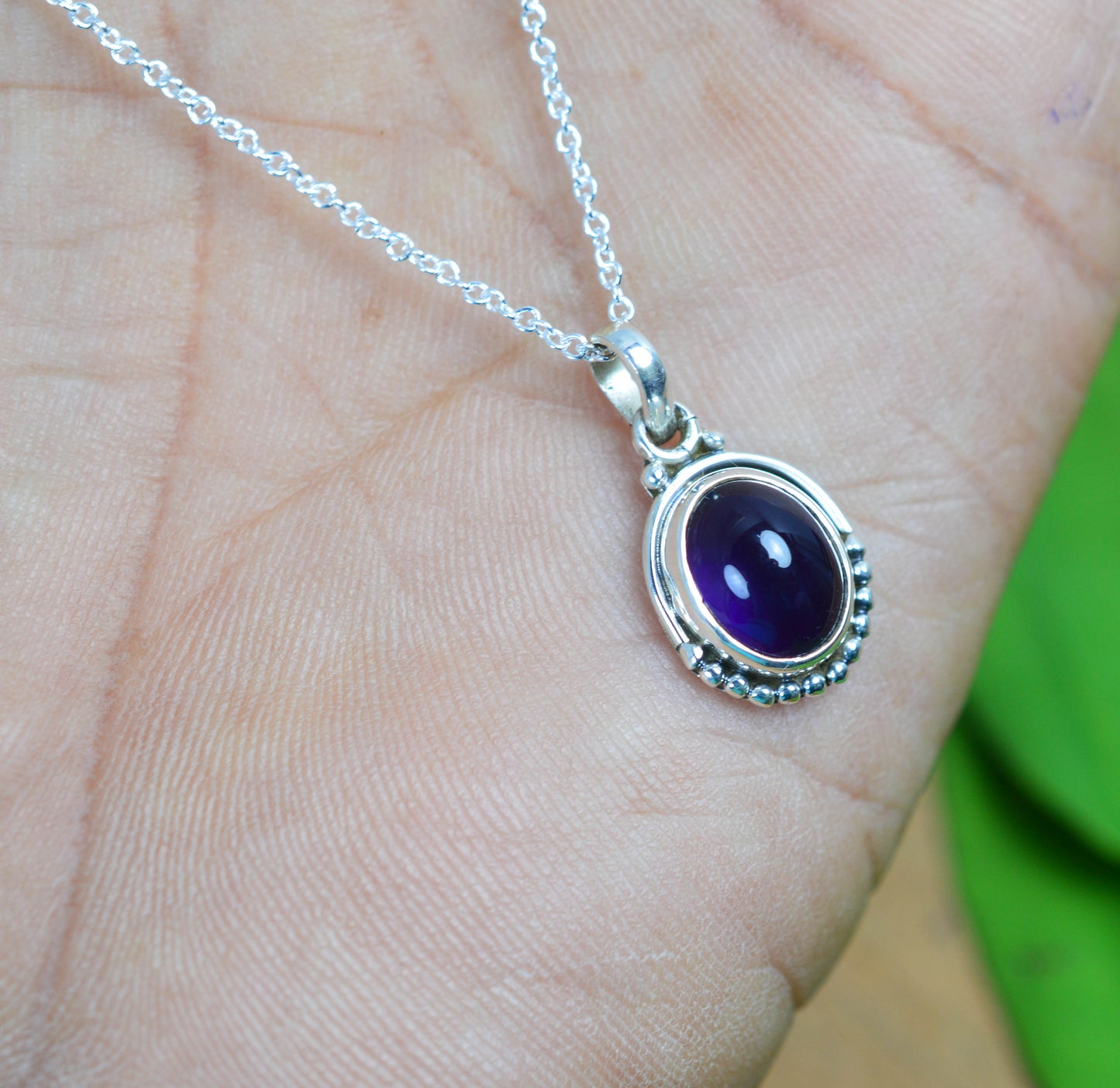 925 SOLID STERLING SILVER PURPLE AMETHYST CHAIN PENDANT -18.8 INCH