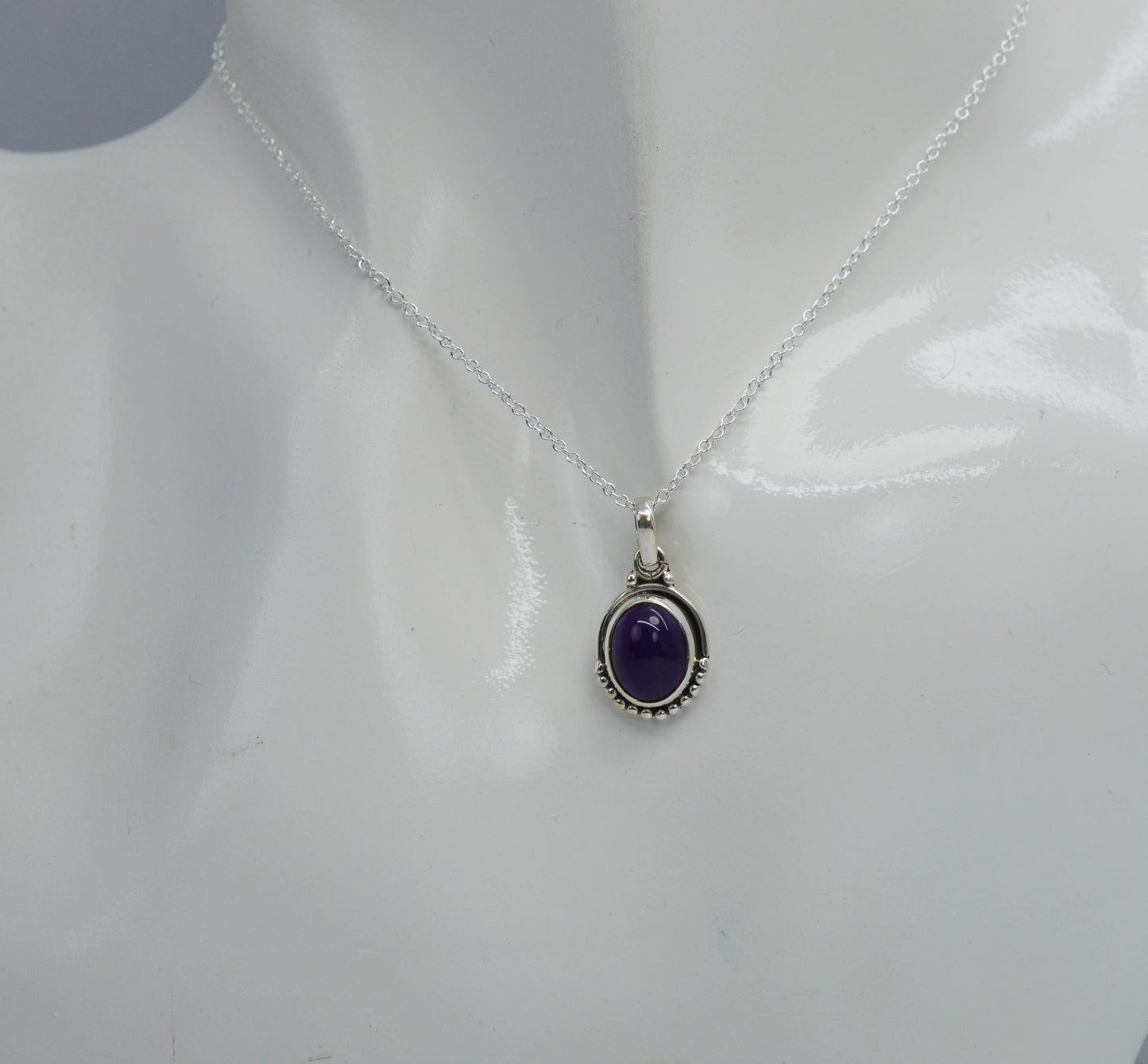 925 SOLID STERLING SILVER PURPLE AMETHYST CHAIN PENDANT -18.8 INCH