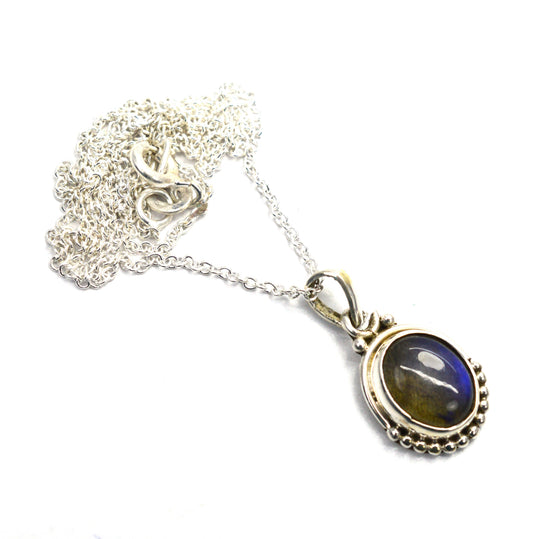 925 SOLID STERLING SILVER LABRADORITE CHAIN PENDANT -18.8 INCH