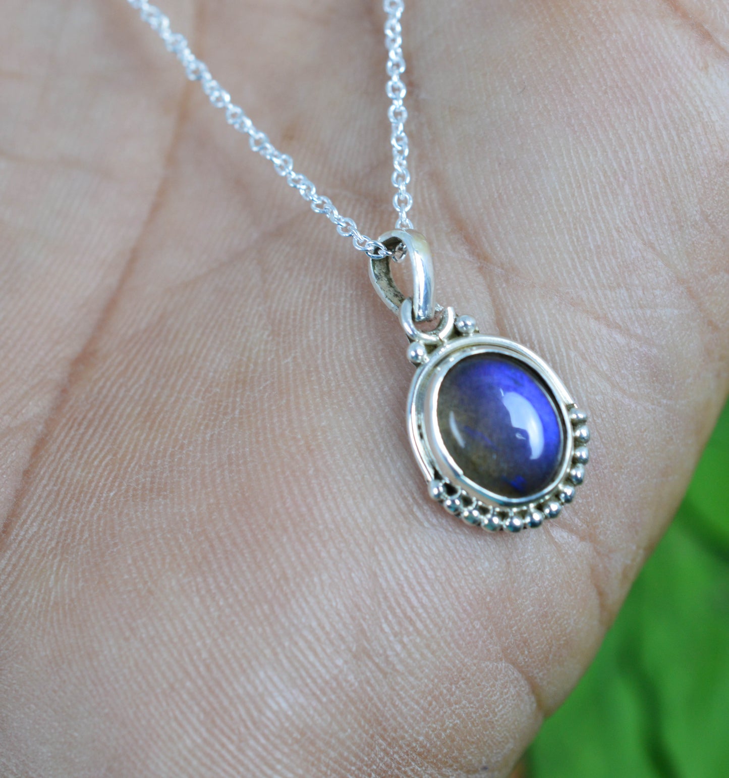 925 SOLID STERLING SILVER LABRADORITE CHAIN PENDANT -18.8 INCH
