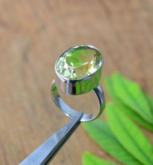 925 SOLID STERLING FACETED LEMON QUARTZ RING -5.5 US