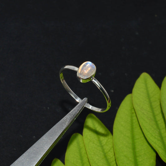 925 Solid Sterling Silver White Rainbow Moonstone Ring-8.5 US
