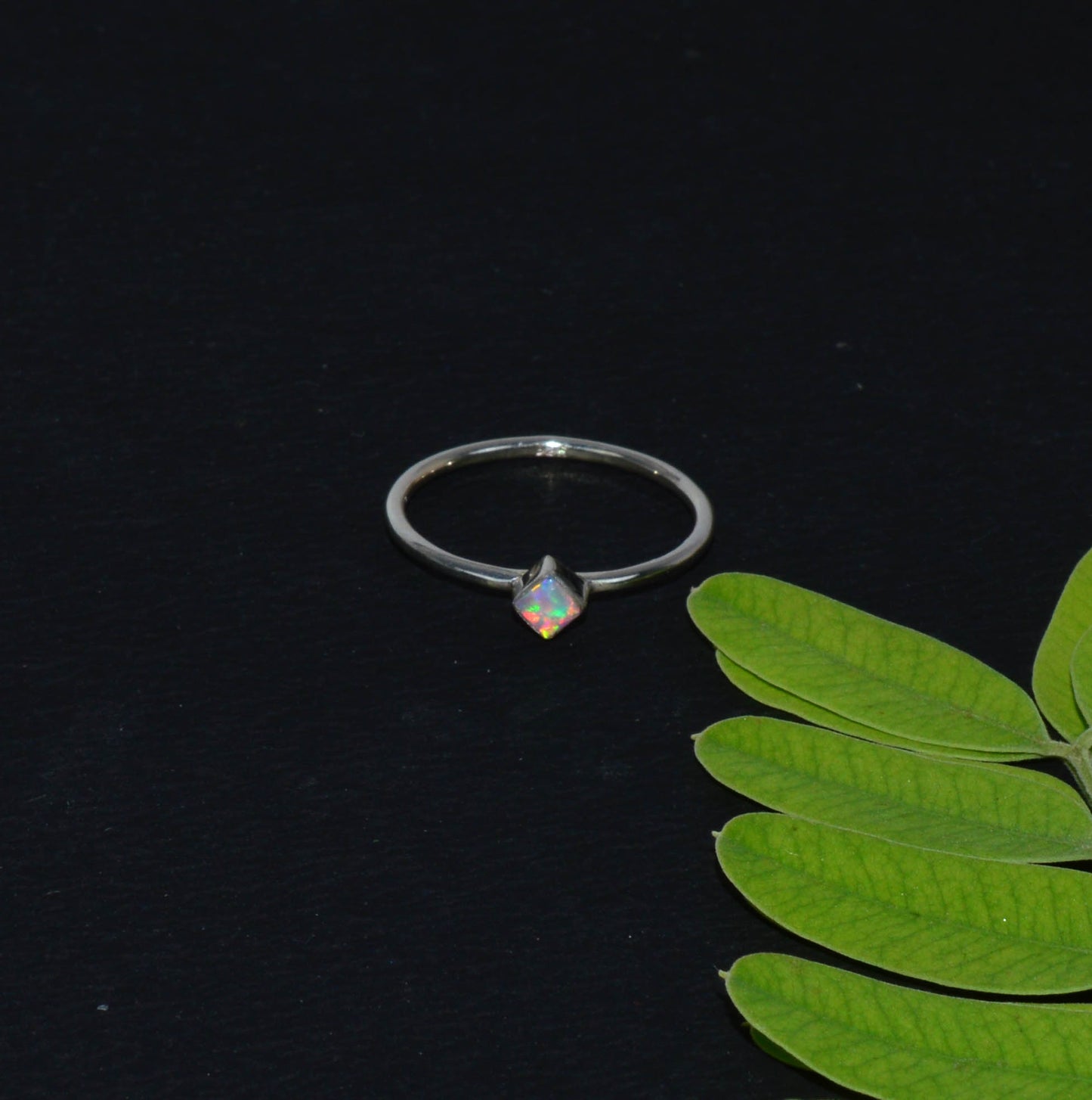 925 Solid Sterling Silver Lab Ethiopian Opal Ring- 8 US