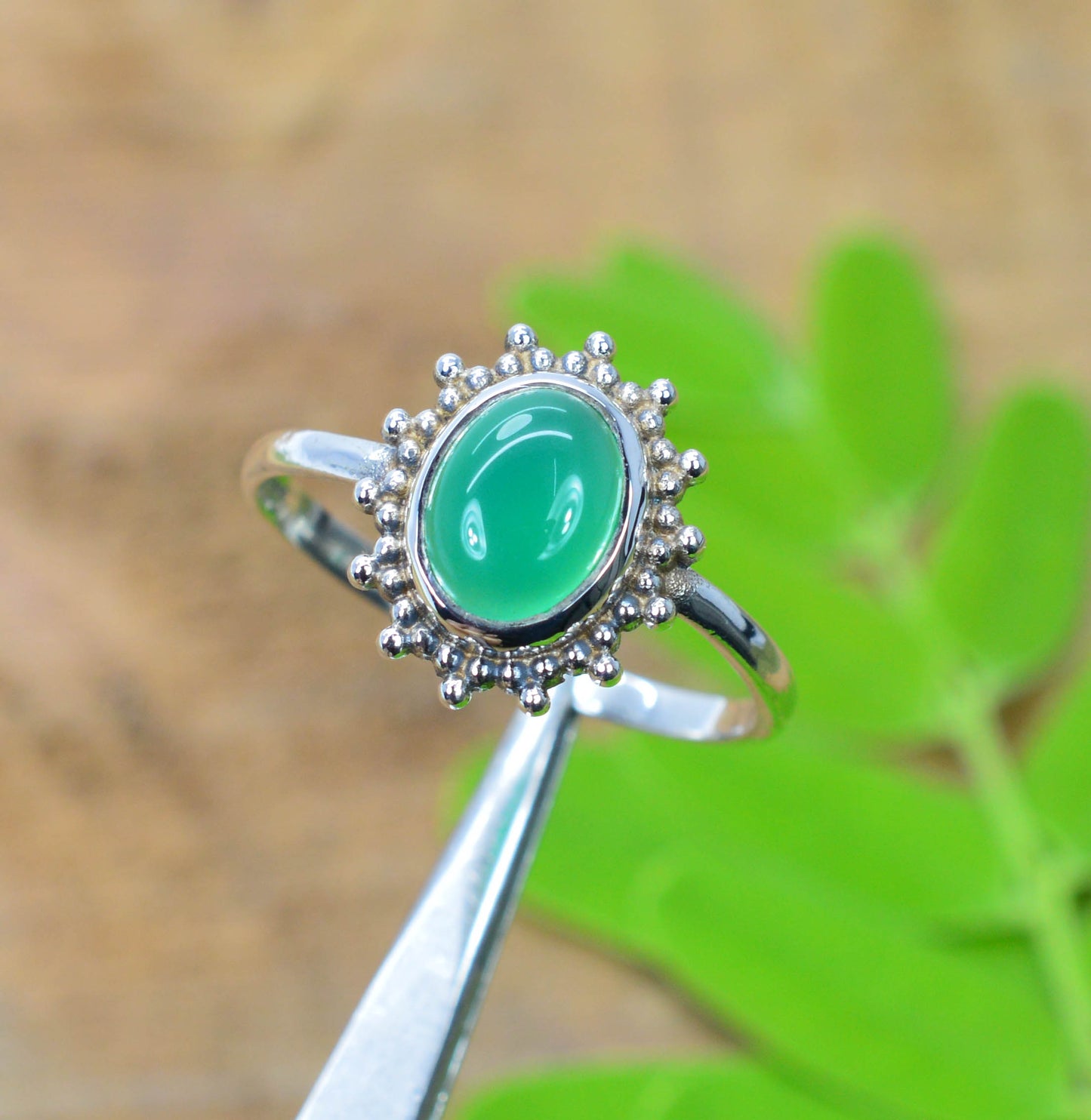 925 Solid Sterling Silver Green Onyx Ring-6 US