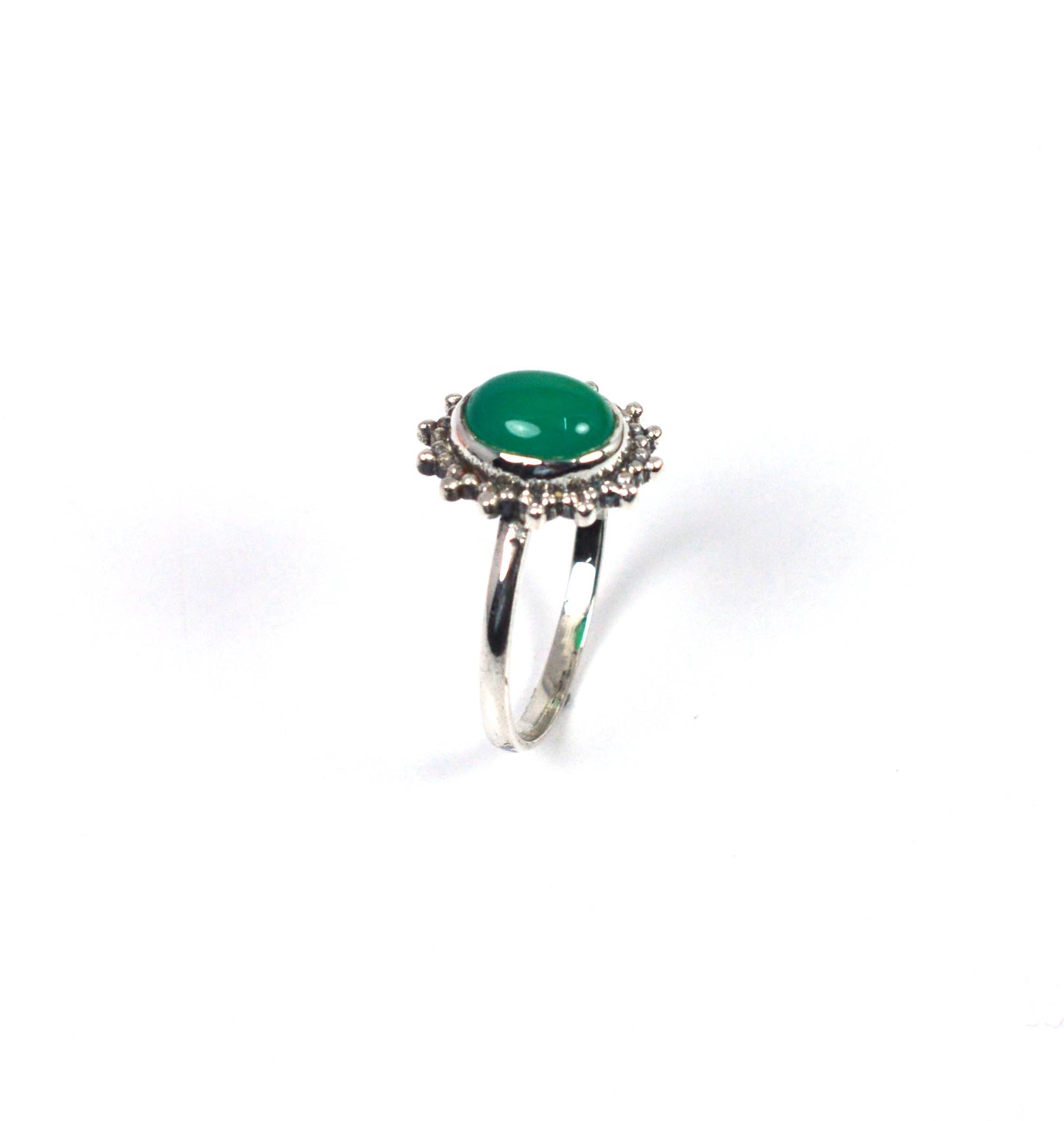 925 Solid Sterling Silver Green Onyx Ring-6 US