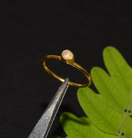 925 Solid Sterling Silver 24ct Gold Overlay Ethiopian Opal Ring