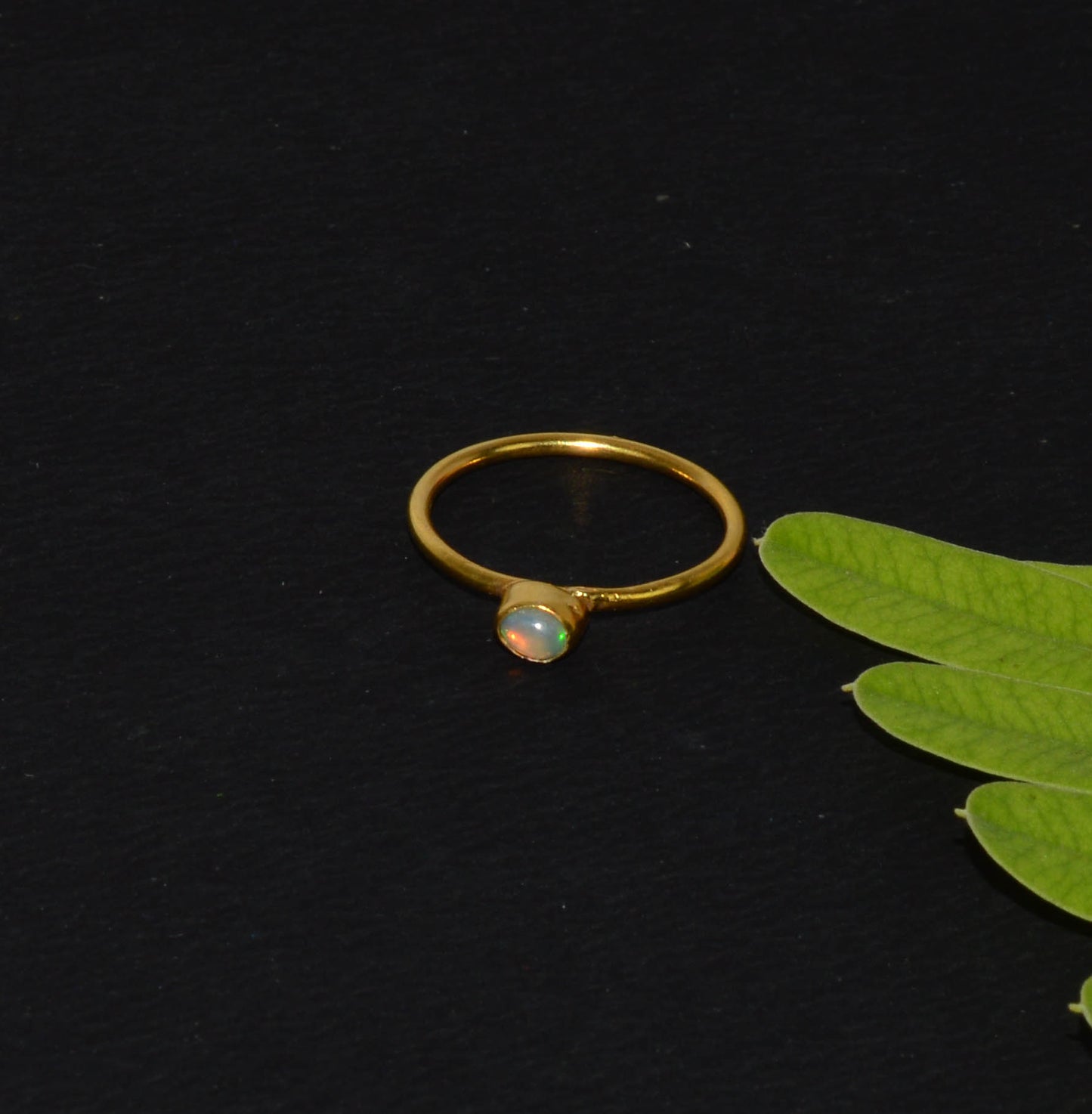 925 Solid Sterling Silver 24ct Gold Overlay Ethiopian Opal Ring