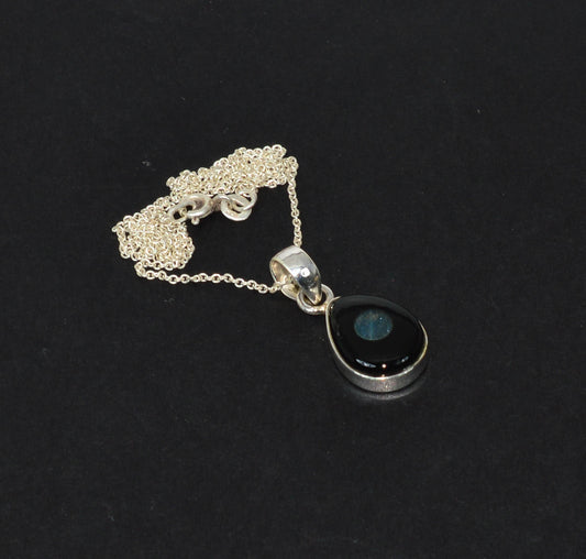 925 Solid Sterling Silver BLACK ONYX Labradorite CHAIN PENDANT 19"