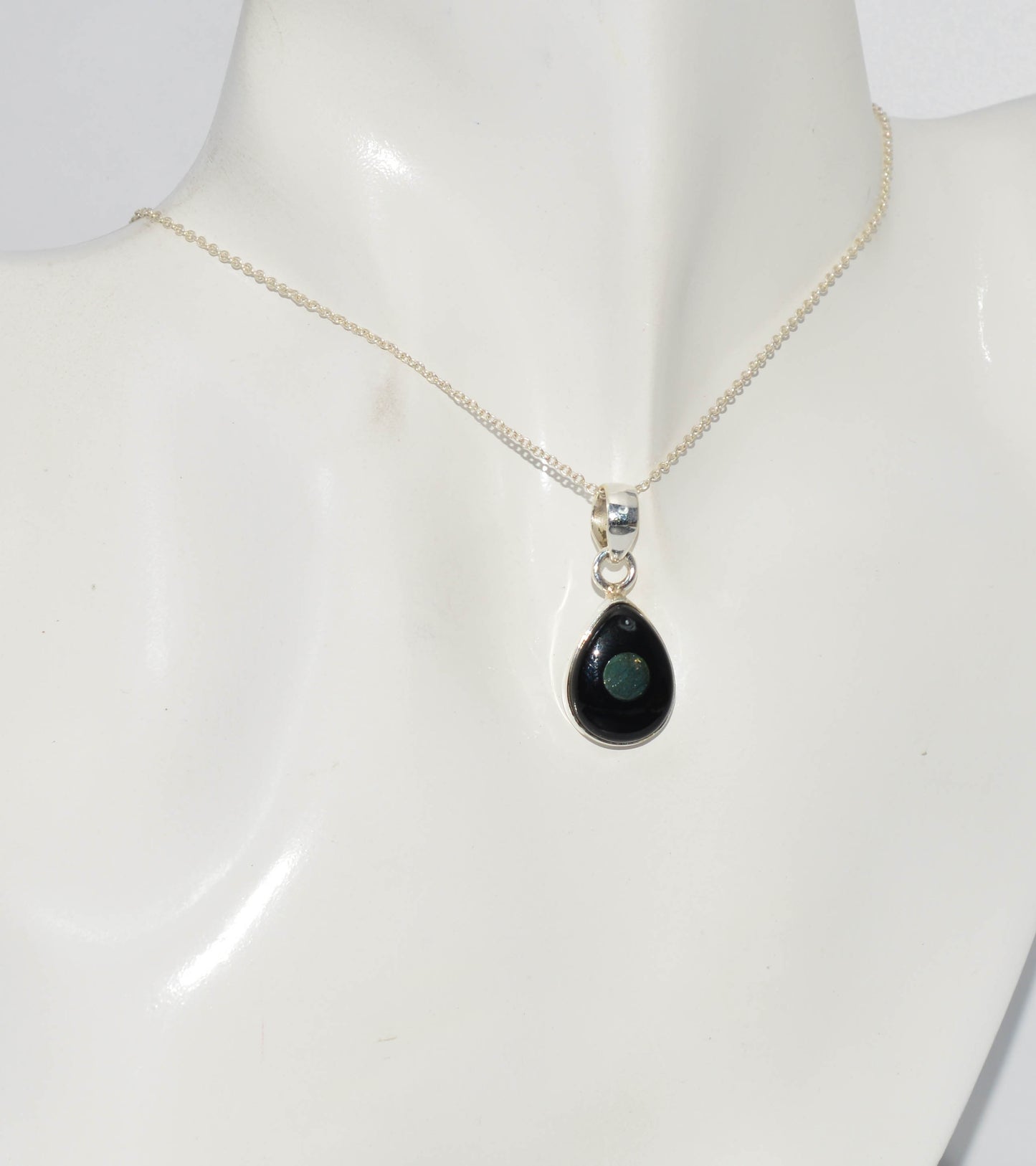 925 Solid Sterling Silver BLACK ONYX Labradorite CHAIN PENDANT 19"