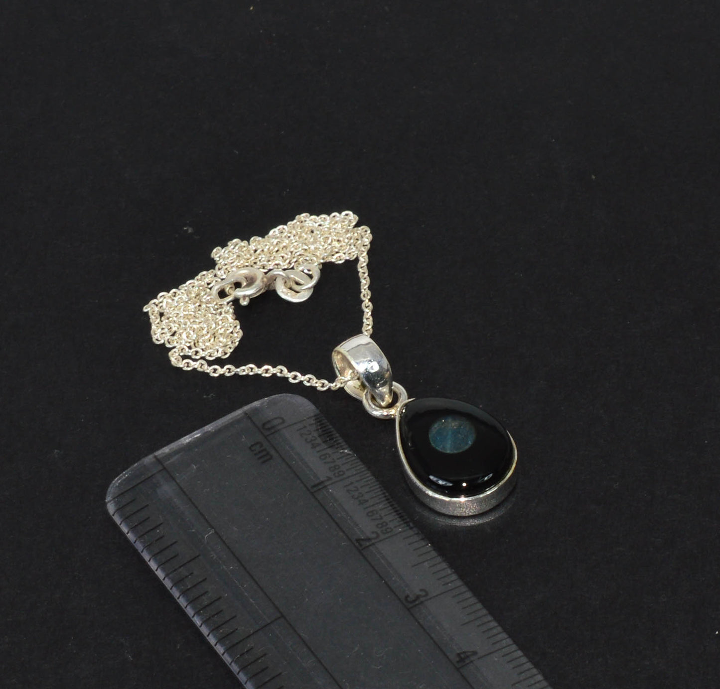 925 Solid Sterling Silver BLACK ONYX Labradorite CHAIN PENDANT 19"