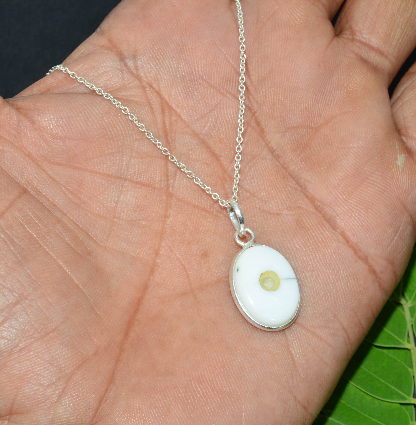 925 Solid Sterling Silver Mother Of Pearl Ethiopian Opal Chain Pendant
