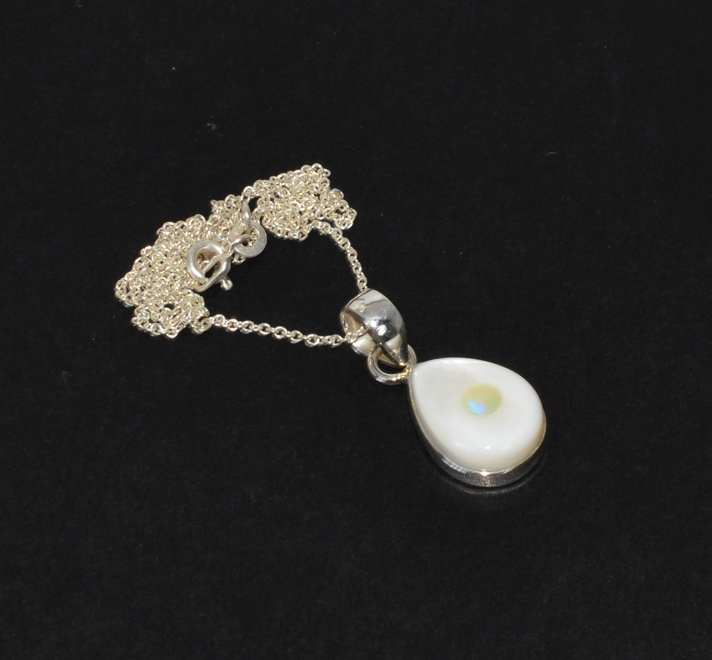 925 Sterling Silver MOTHER OF PEARL ETHIOPIAN OPAL Chain Pendant - 19.1"