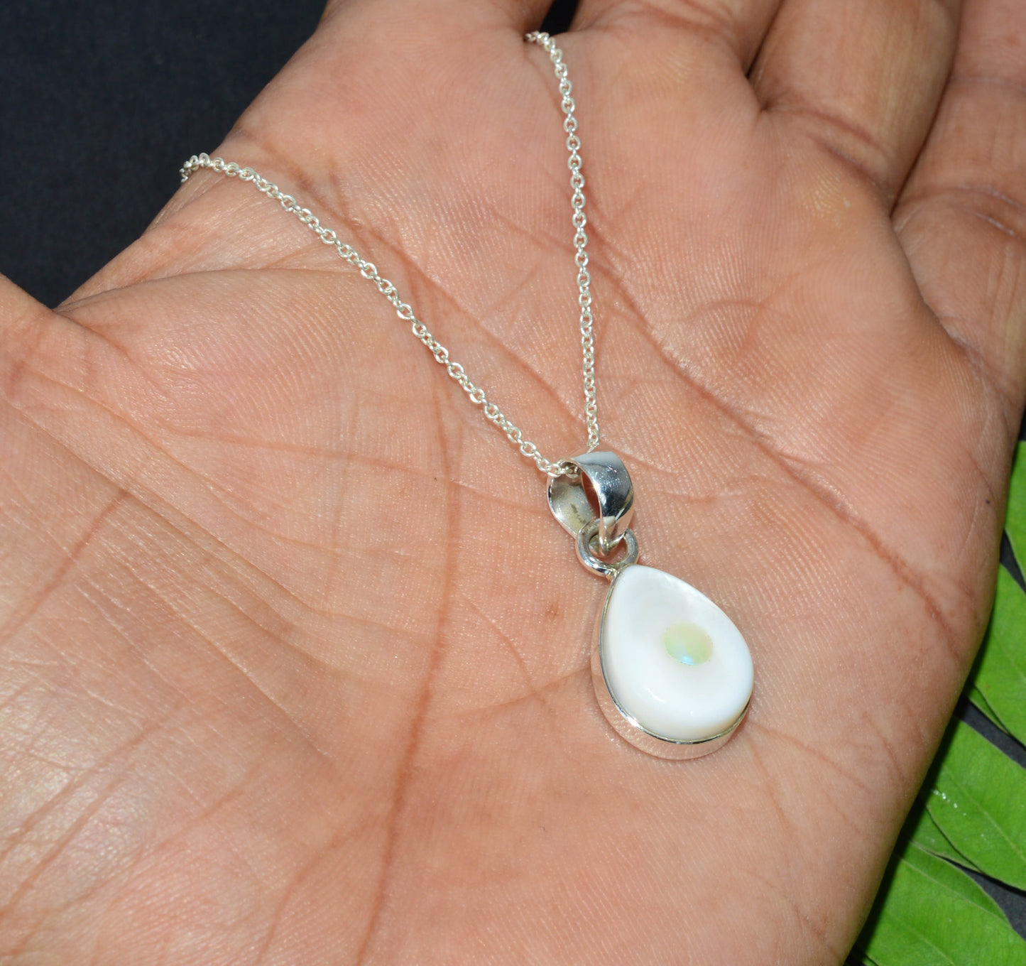 925 Sterling Silver MOTHER OF PEARL ETHIOPIAN OPAL Chain Pendant - 19.1"