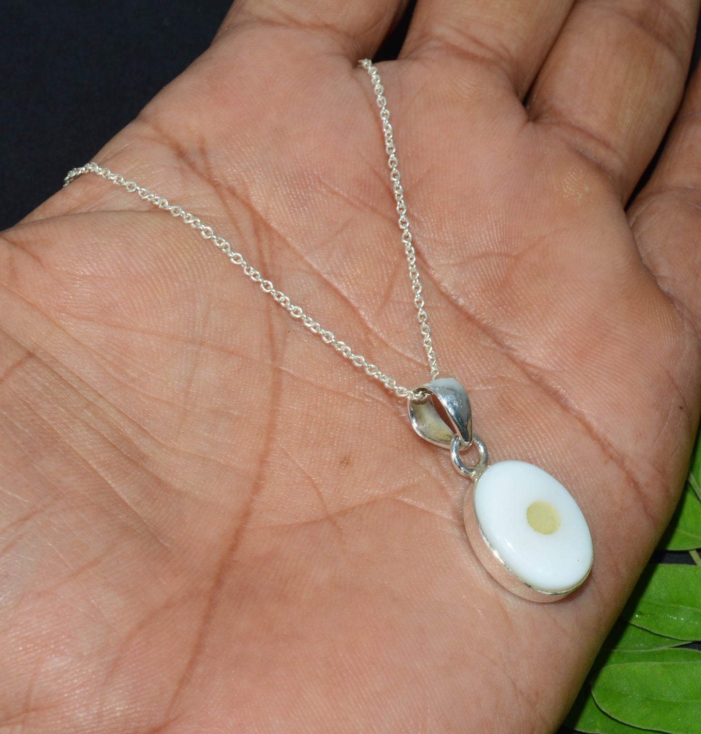 925 Sterling Silver MOTHER OF PEARL ETHIOPIAN OPAL Chain Pendant - 19.1"
