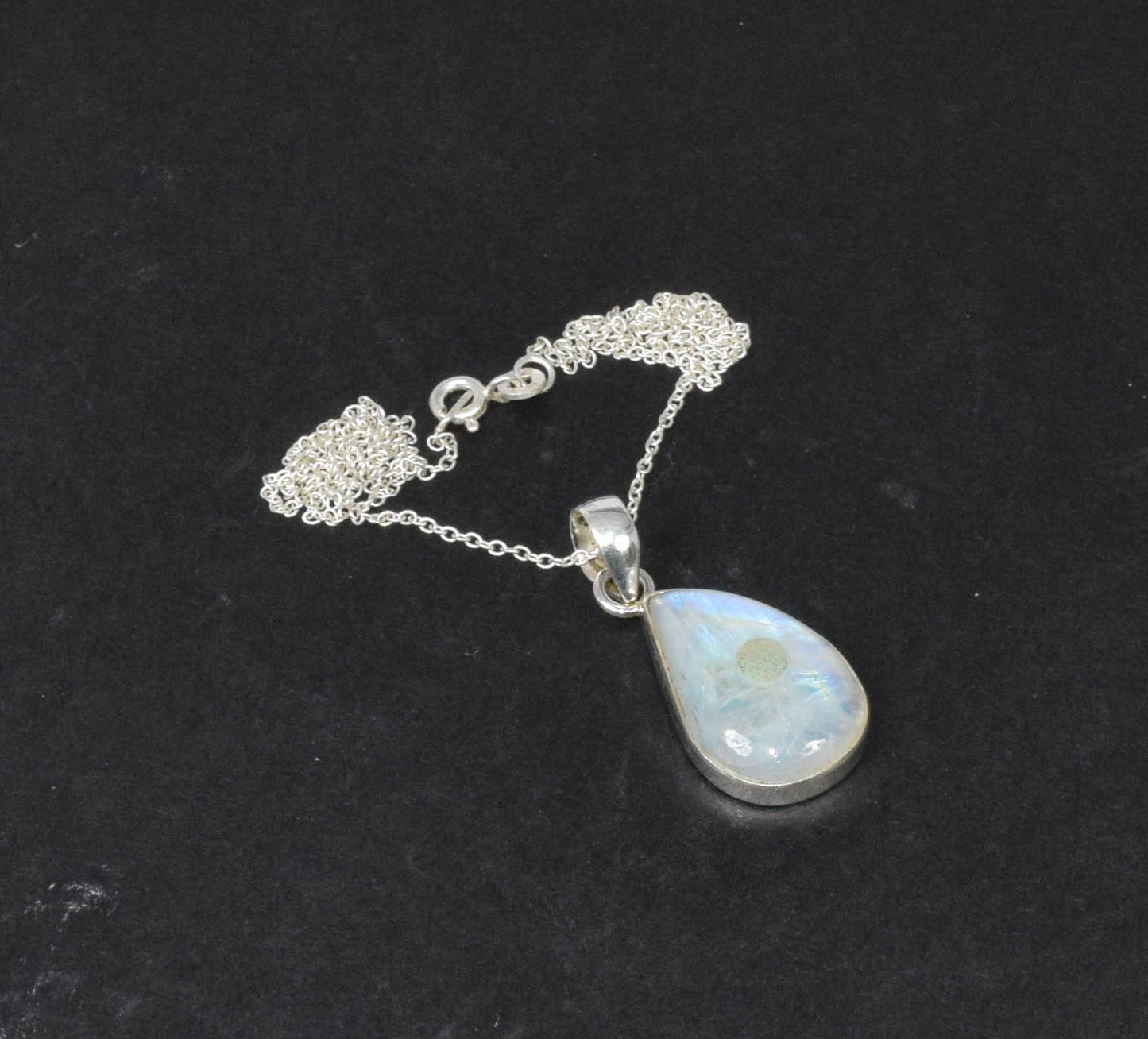 925 Sterling Silver RAINBOW MOONSTONE ETHIOPIAN OPAL Chain Pendant-19.3"