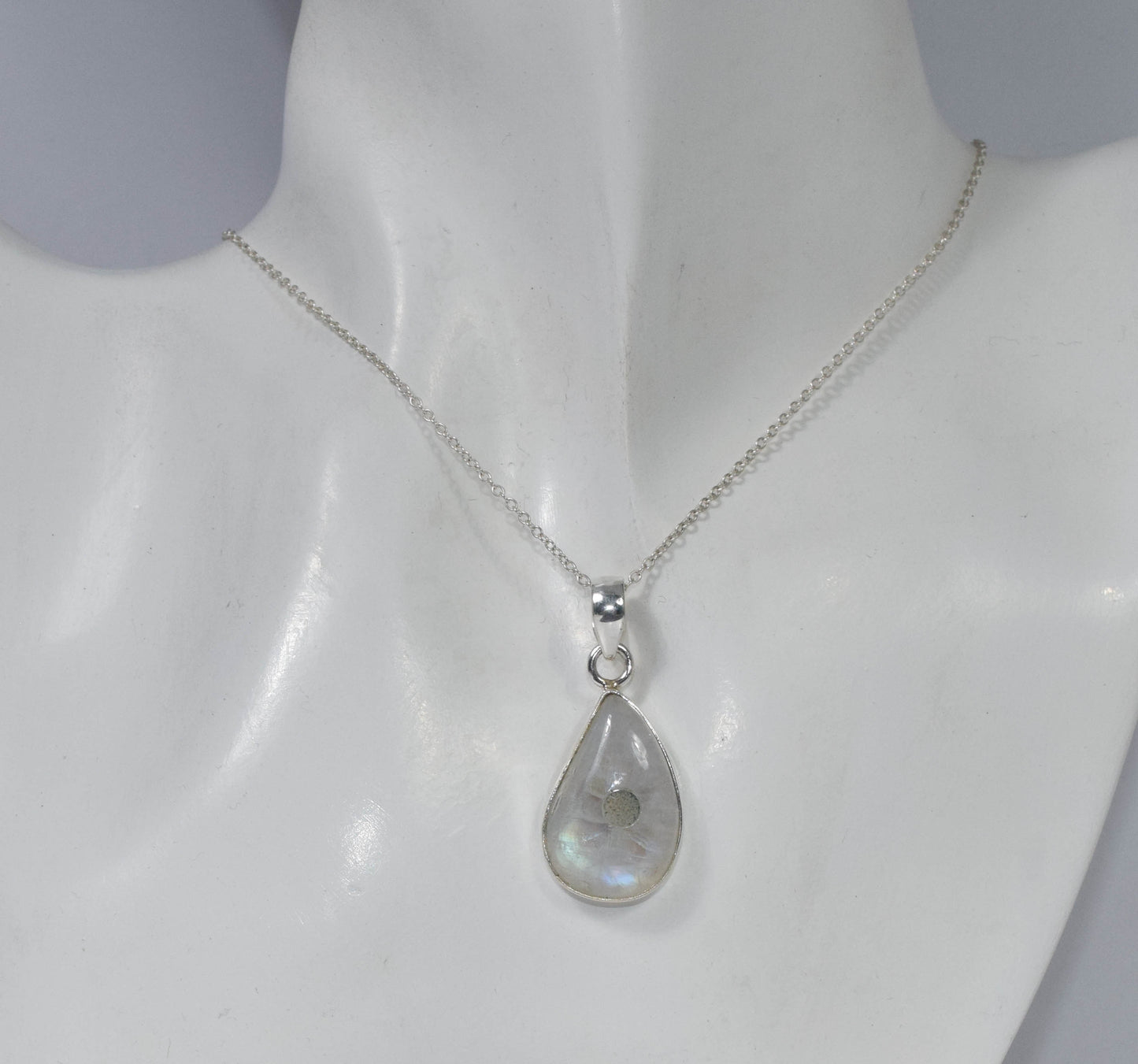925 Sterling Silver RAINBOW MOONSTONE ETHIOPIAN OPAL Chain Pendant-19.3"