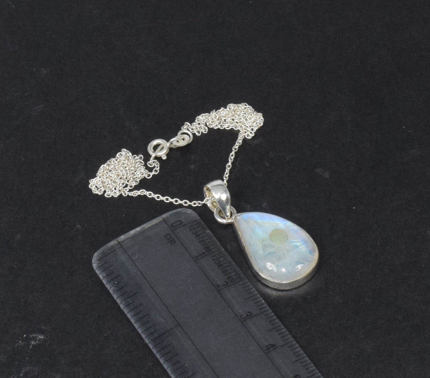 925 Sterling Silver RAINBOW MOONSTONE ETHIOPIAN OPAL Chain Pendant-19.3"