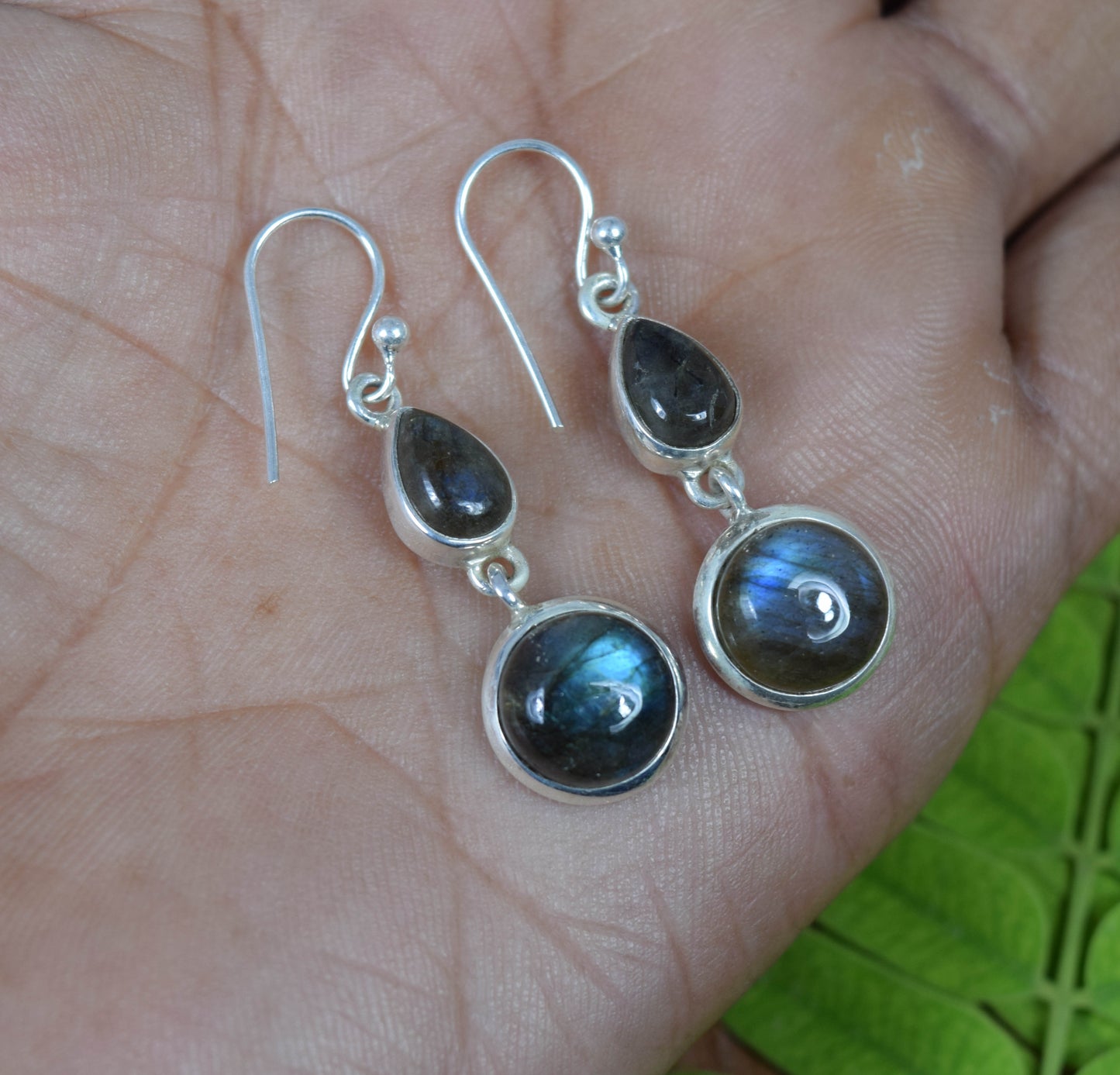 925 Solid Sterling Silver Labradorite Hook Earring