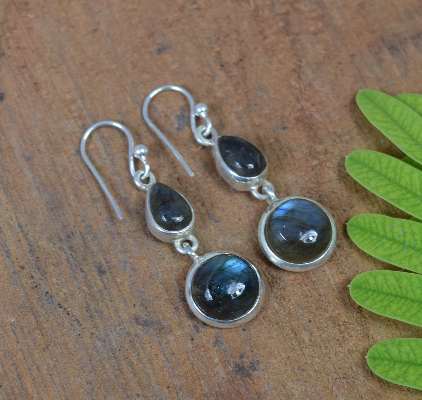 925 Solid Sterling Silver Labradorite Hook Earring