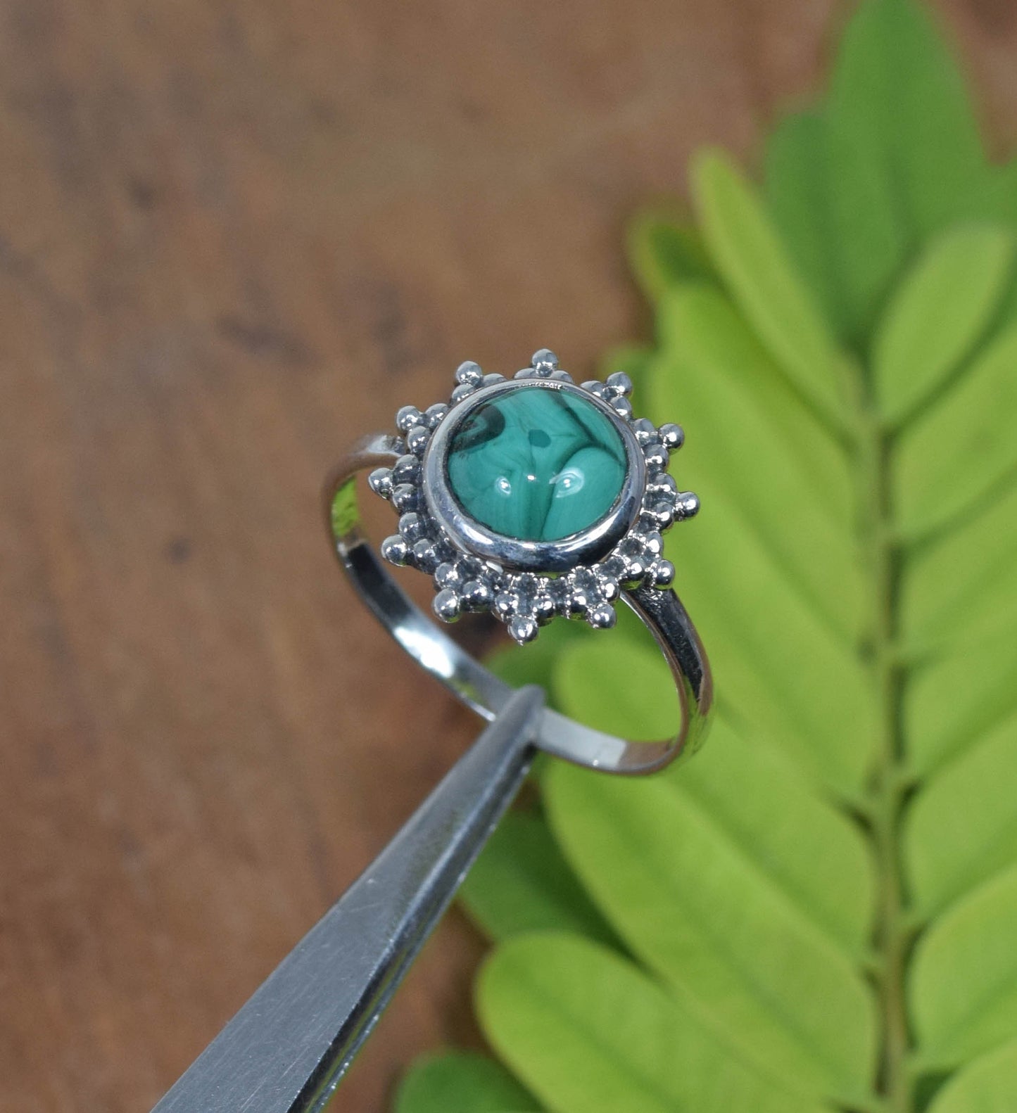 925 Solid Sterling Silver Green Makachite Ring