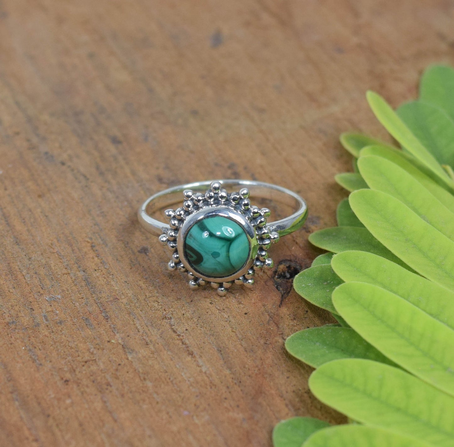 925 Solid Sterling Silver Green Makachite Ring
