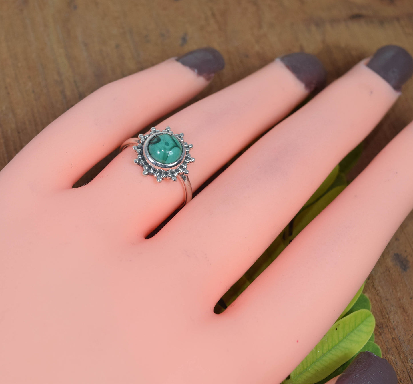 925 Solid Sterling Silver Green Makachite Ring
