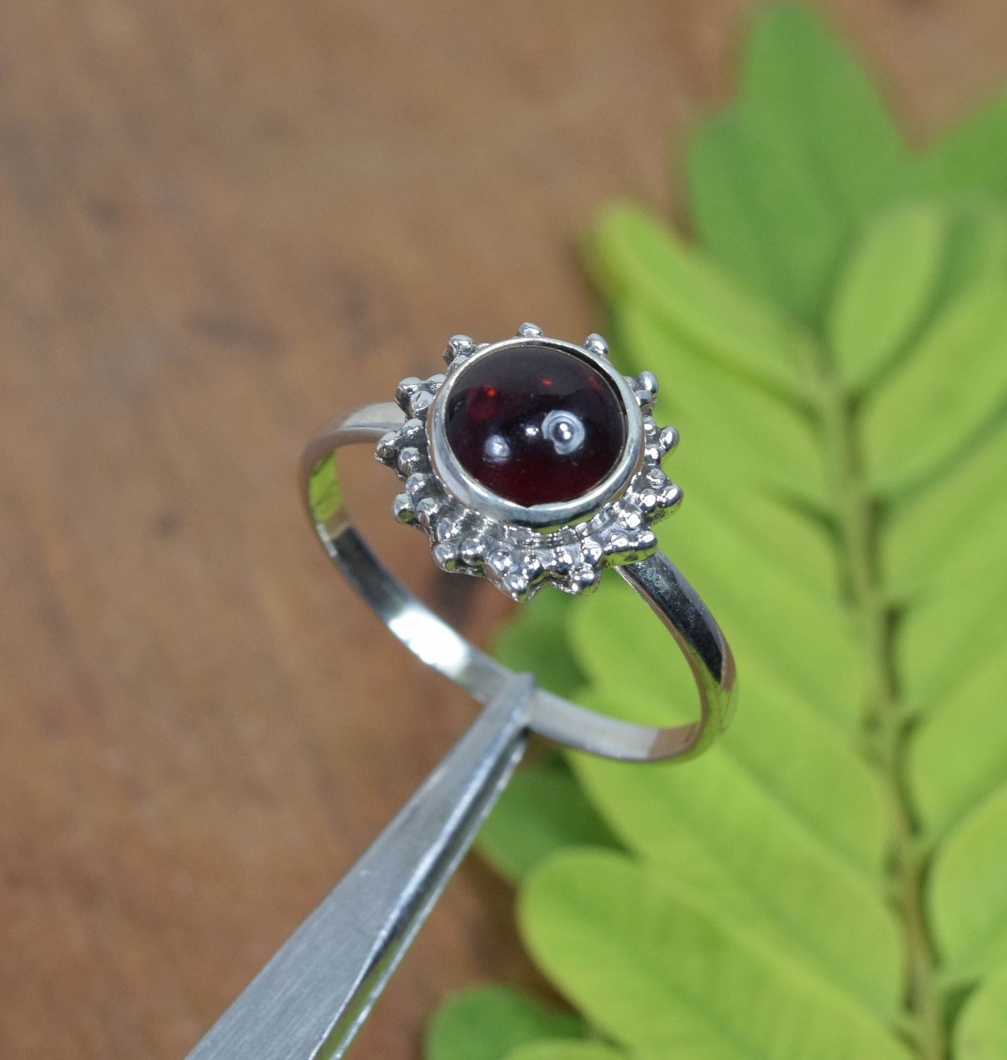 925 Solid Sterling Silver Red Garnet Ring