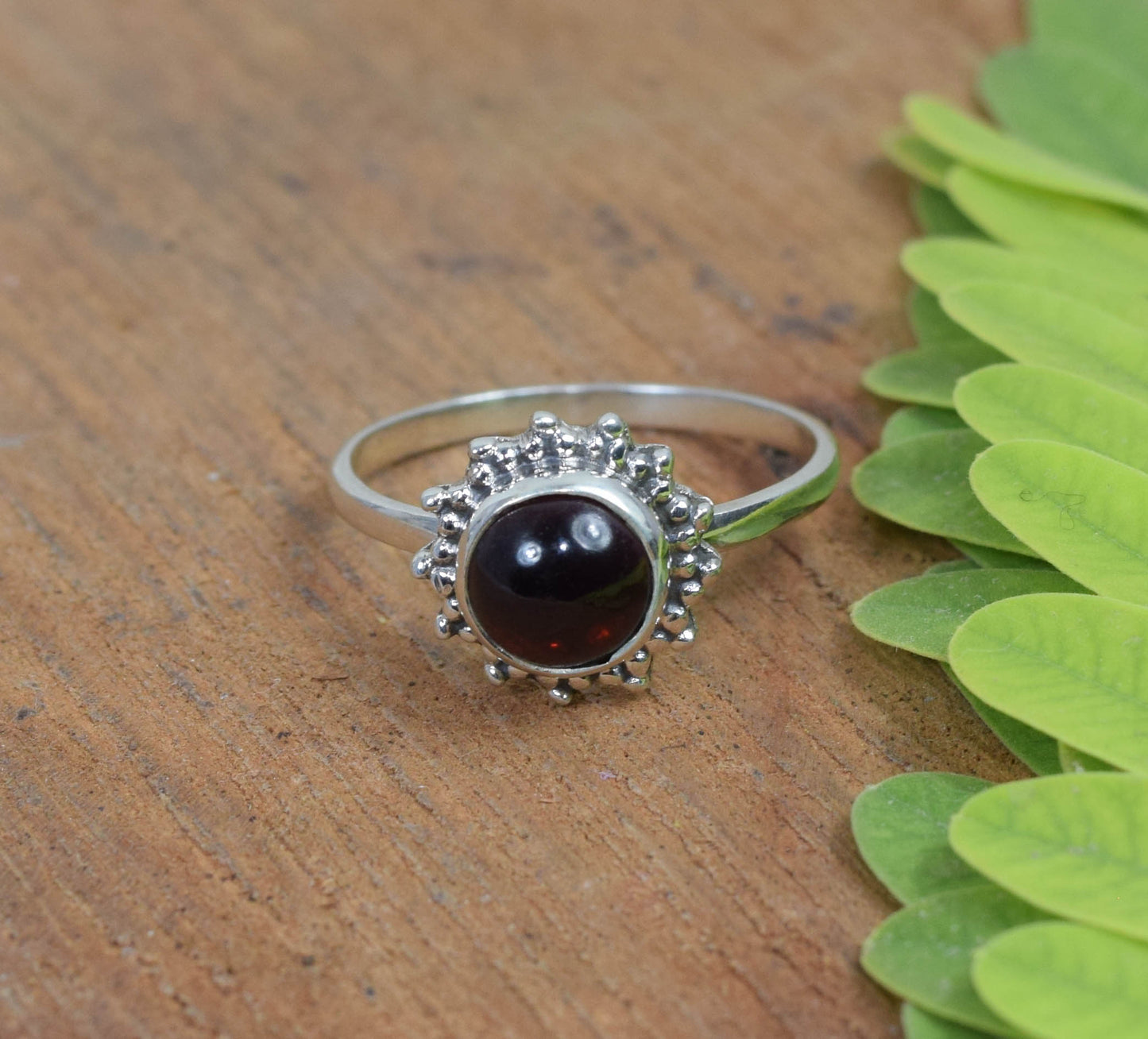 925 Solid Sterling Silver Red Garnet Ring