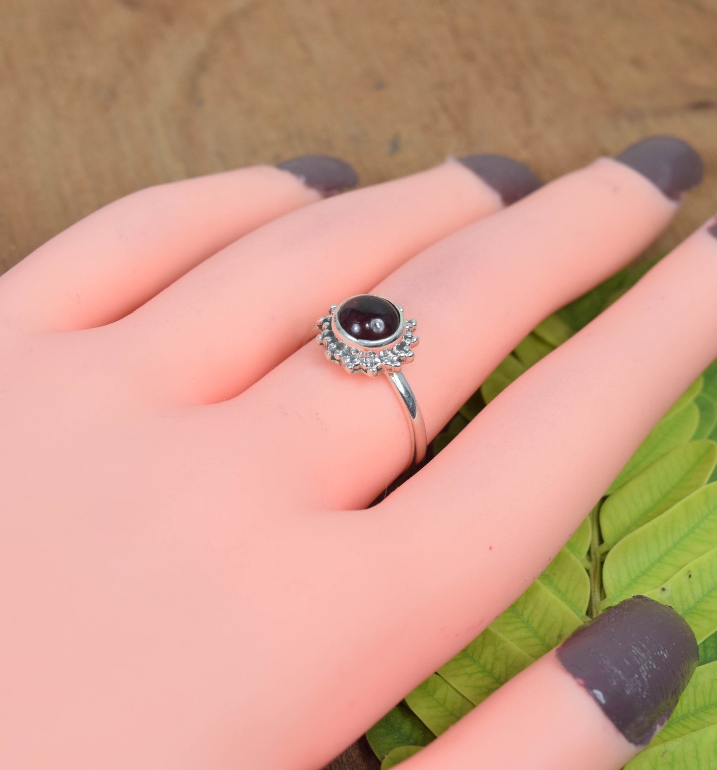 925 Solid Sterling Silver Red Garnet Ring