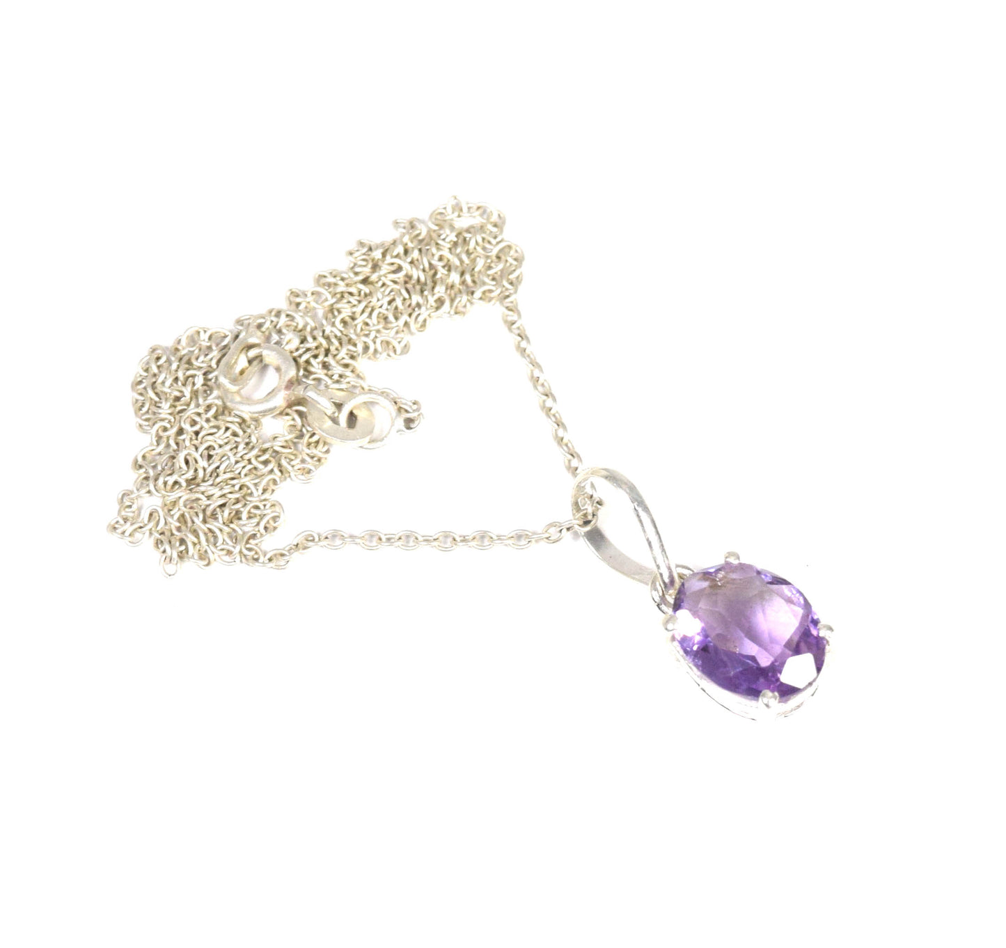 925 Solid Sterling Silver cut Purple Amethyst Chain Pendant