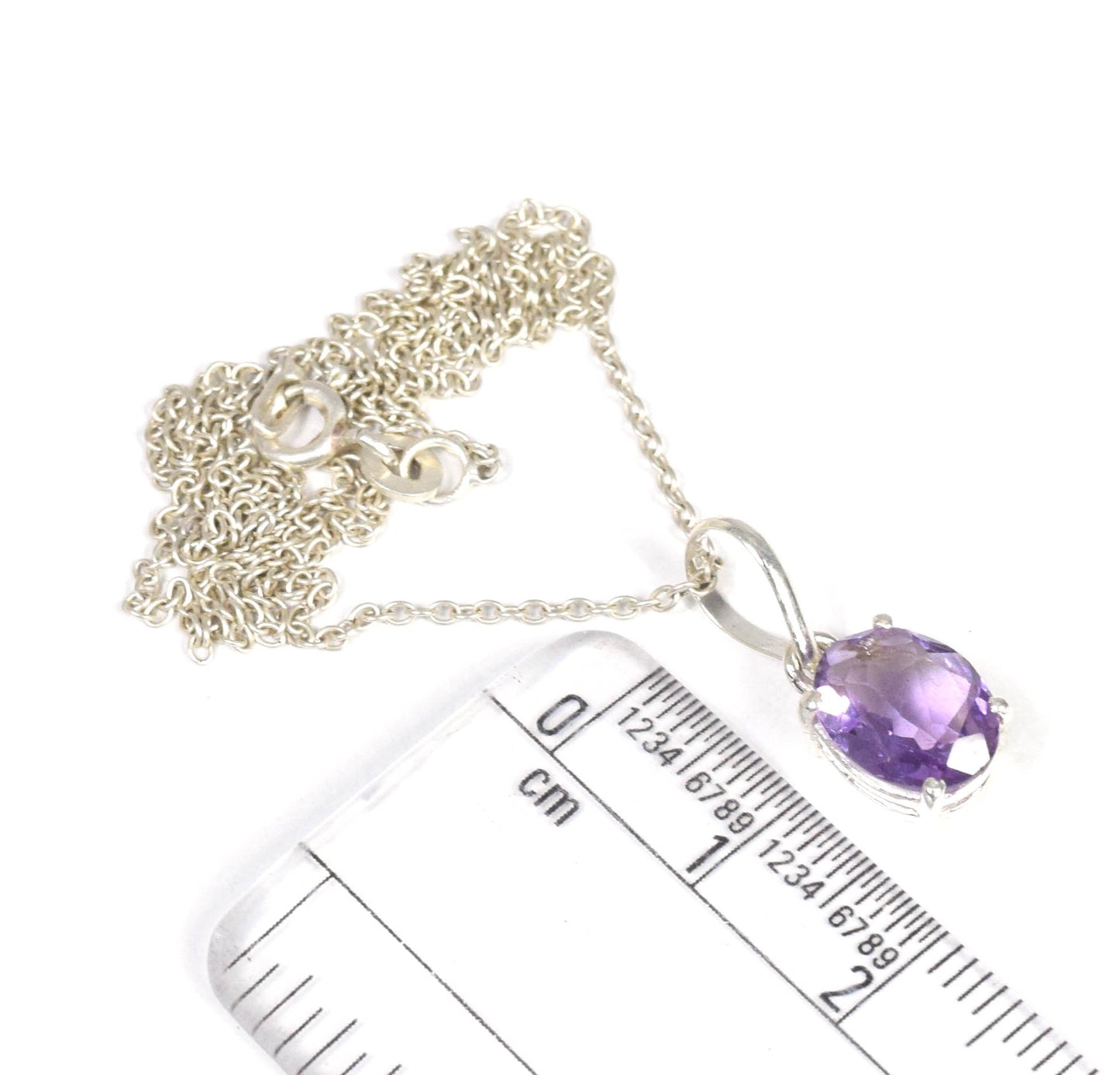 925 Solid Sterling Silver cut Purple Amethyst Chain Pendant