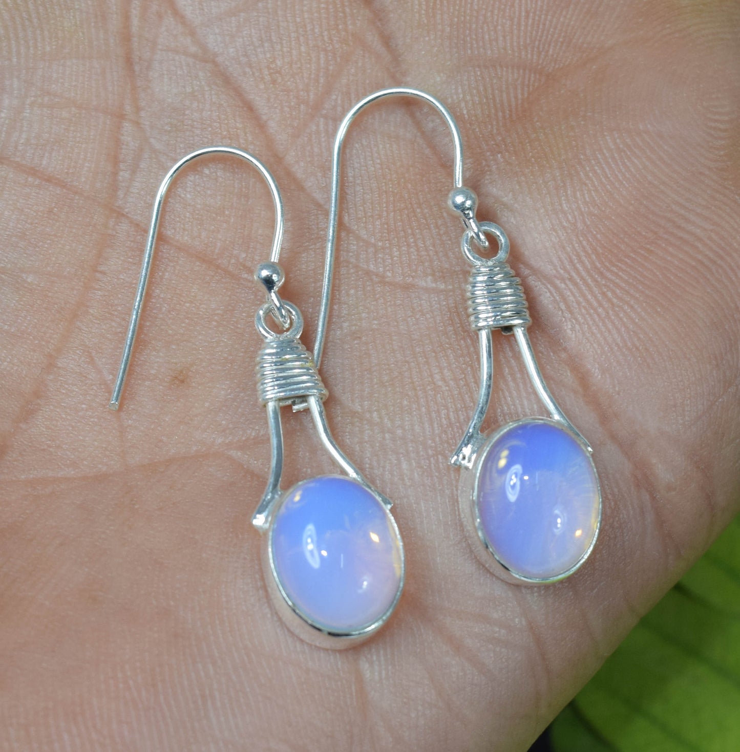 925 Solid Sterling Silver Milky Opalite Hook Earring