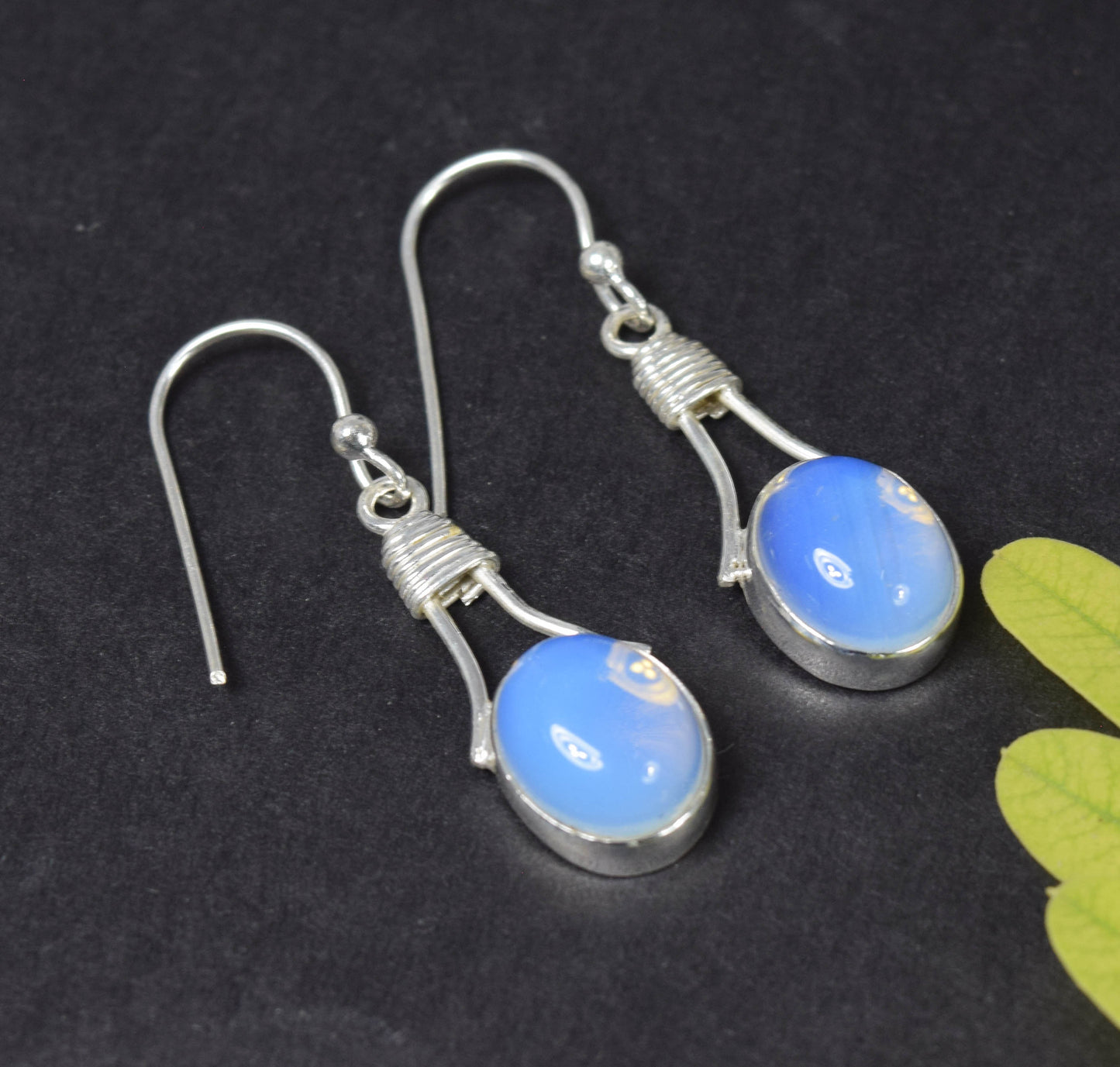 925 Solid Sterling Silver Milky Opalite Hook Earring