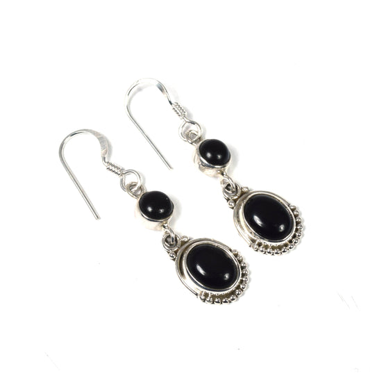 925 Solid Sterling Silver Black onyx Hook Earring -1.6 Inch