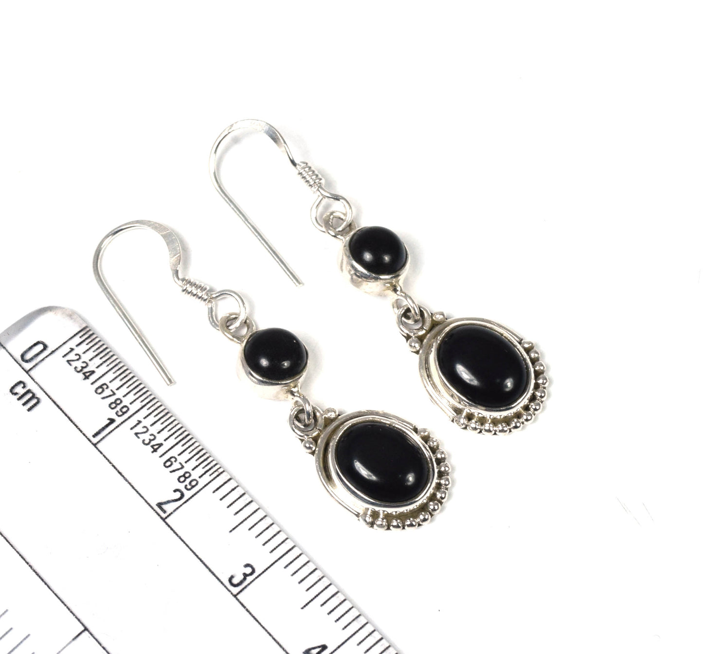 925 Solid Sterling Silver Black onyx Hook Earring -1.6 Inch