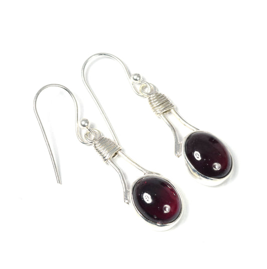 925 Solid Sterling Silver Red Garnet Hook Earring -1.5 Inch