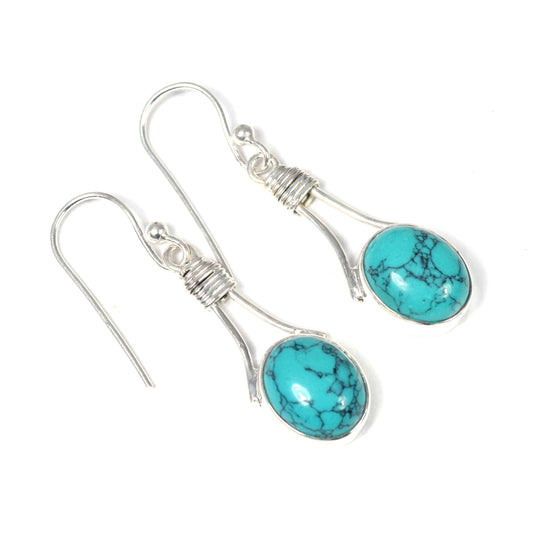 925 Solid Sterling Silver Blue Turquoise Hook Earring - 1.5 Inch